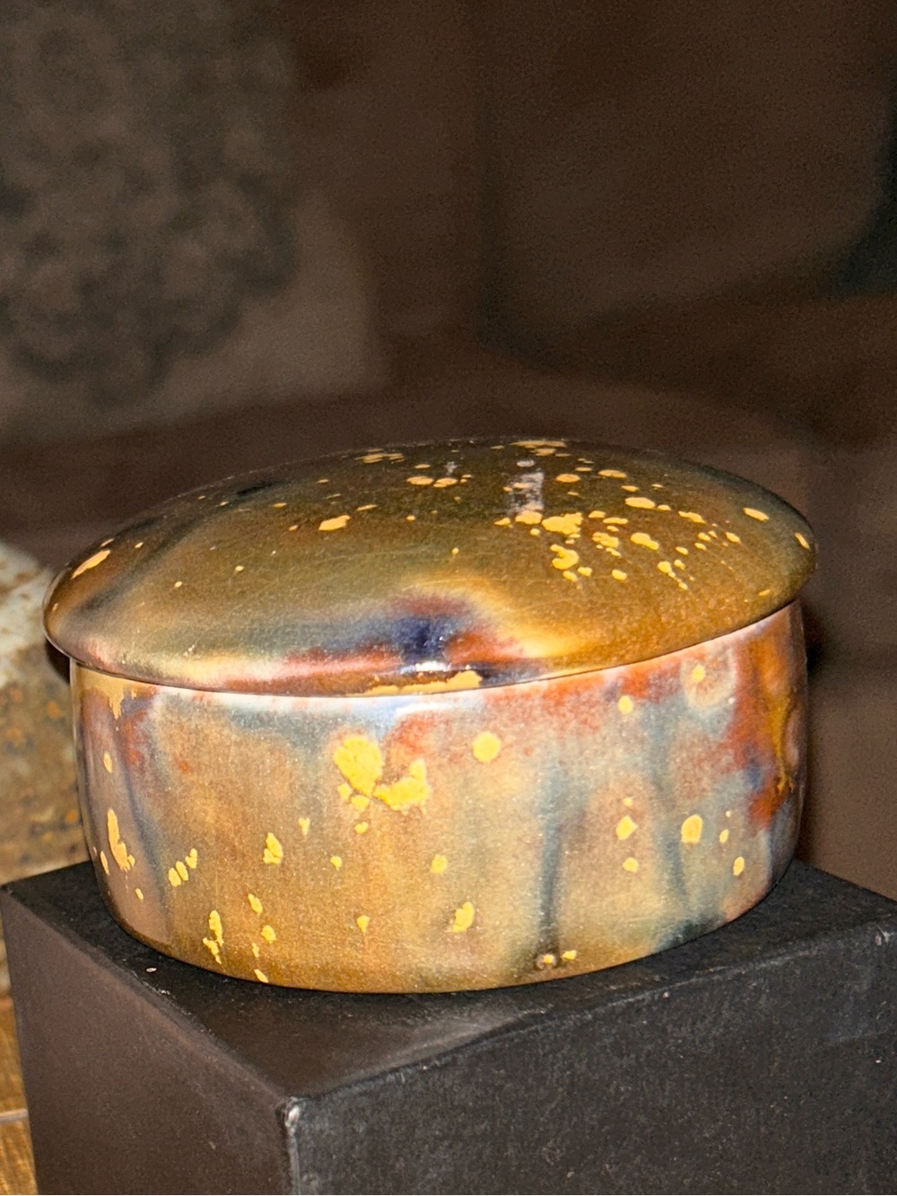 Handcrafted Ceramic Lidded Dish Trinket Box Artistic Multicolor Metallic Glazed